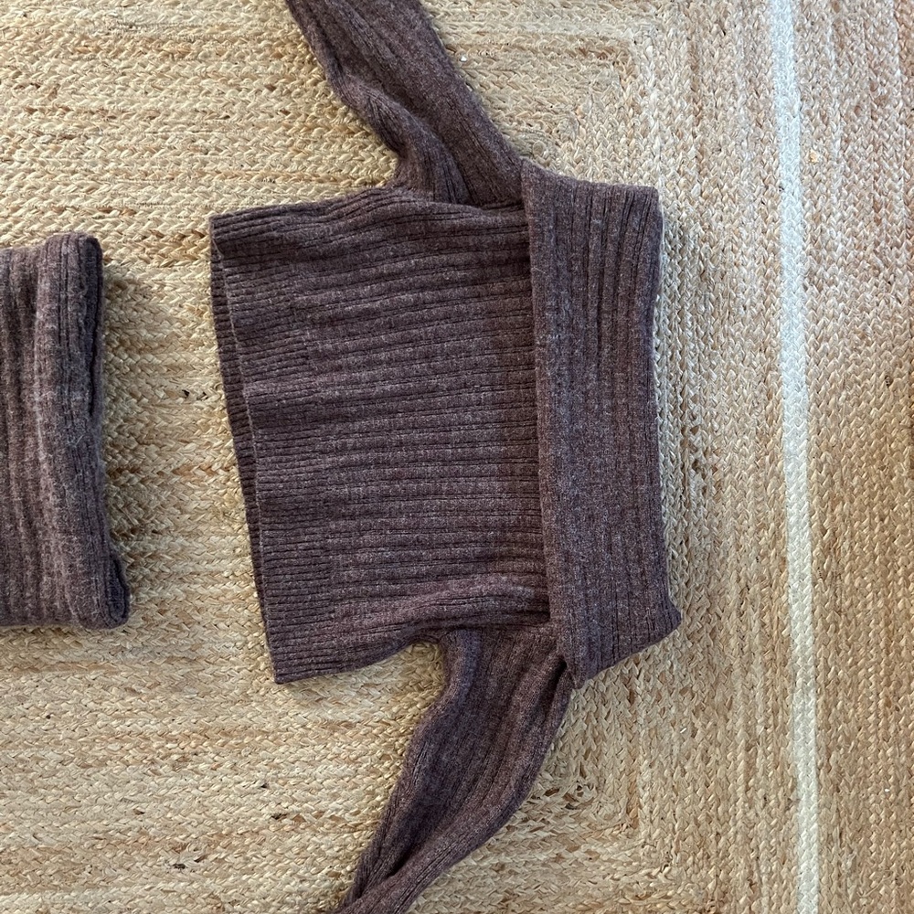 Brown Ribbed Knit Sweater Set